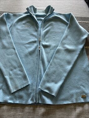 Ladies Harley-Davidson light blue zip-front cardigan with stud logo, Xl